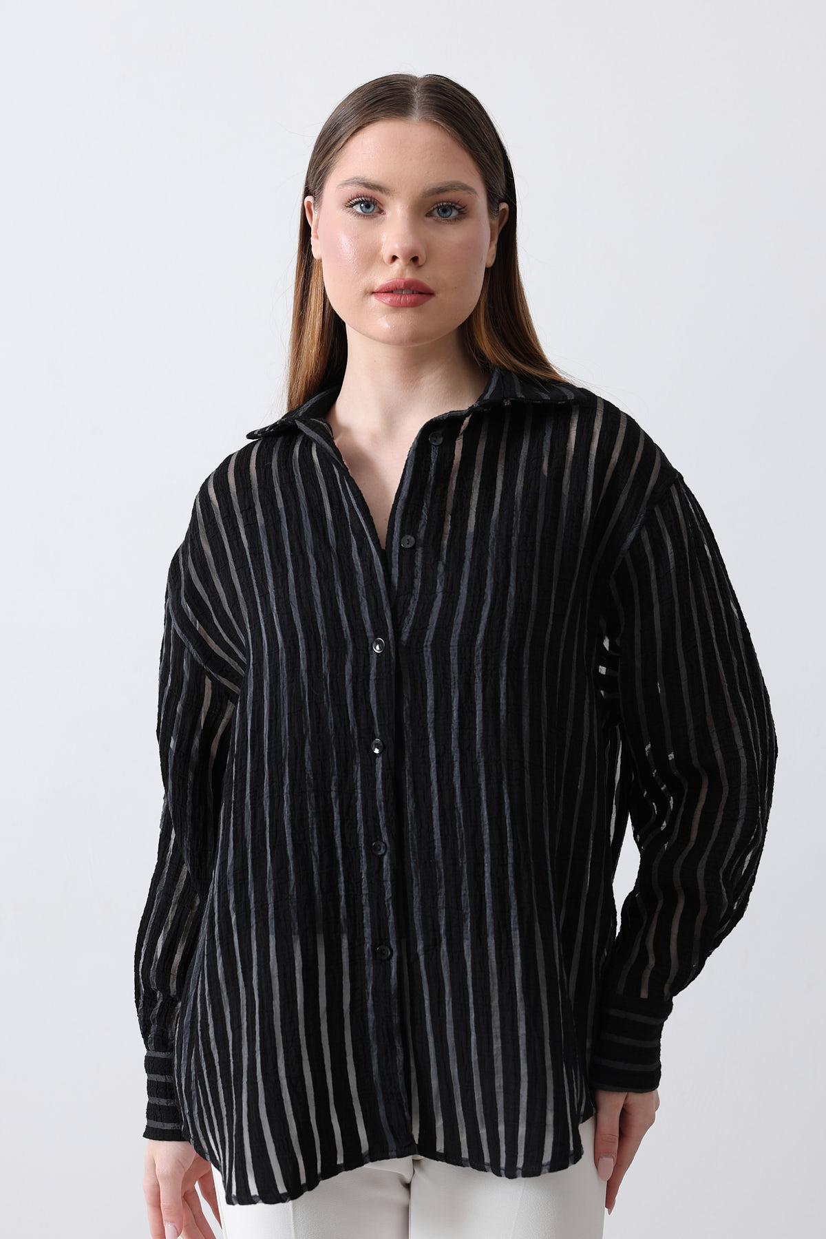 Çizgili Gömlek - Siyah