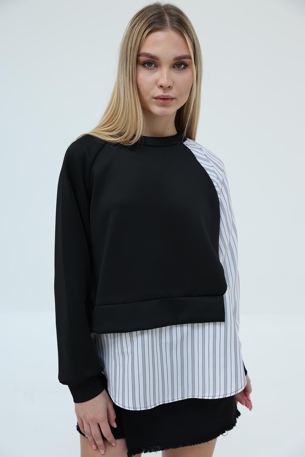 Çizgili Scuba Sweat - Siyah