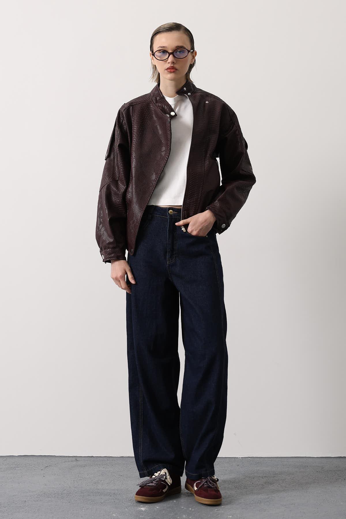 DERİ BOMBER CEKET - Bordo