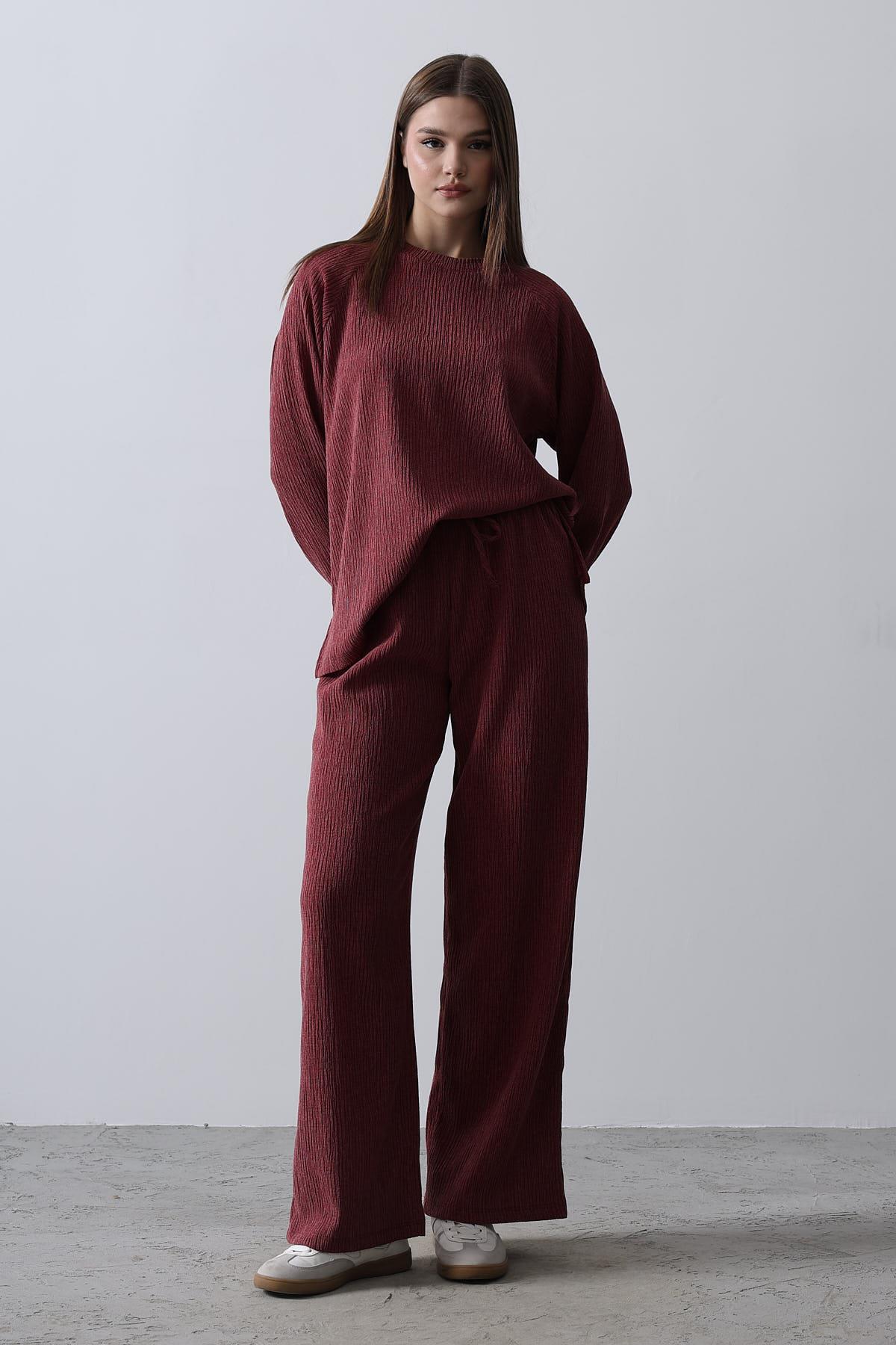 Dokulu Örme Takım - Bordo