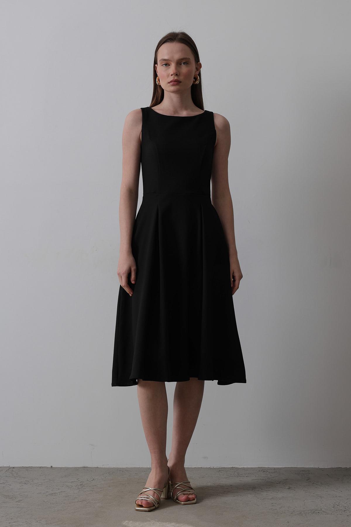 Double Kolsuz Elbise - Siyah