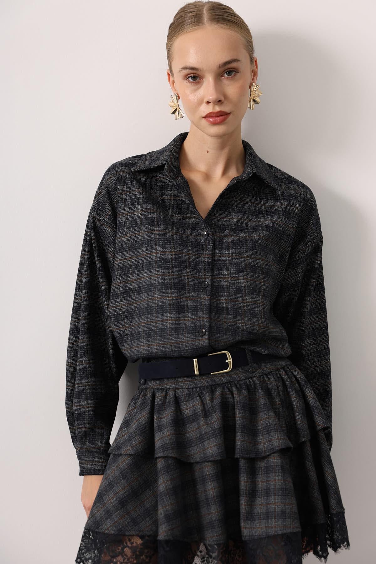 EKOSELİ OVERSİZE GÖMLEK - Lacivert