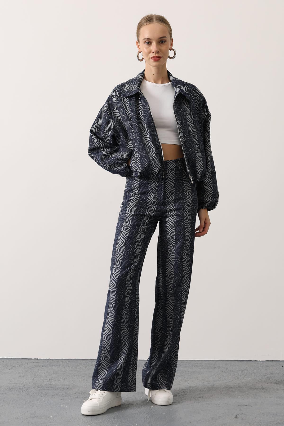 etnik desenli denim takım - Mavi