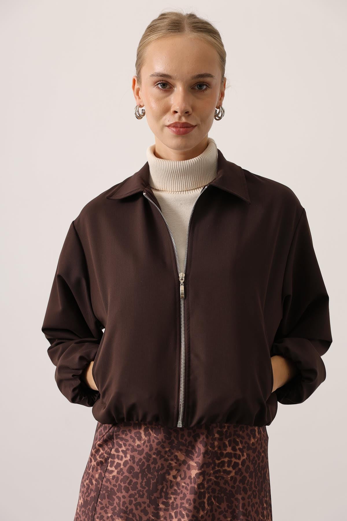 FERMUARLI BOMBER CEKET - Kahve