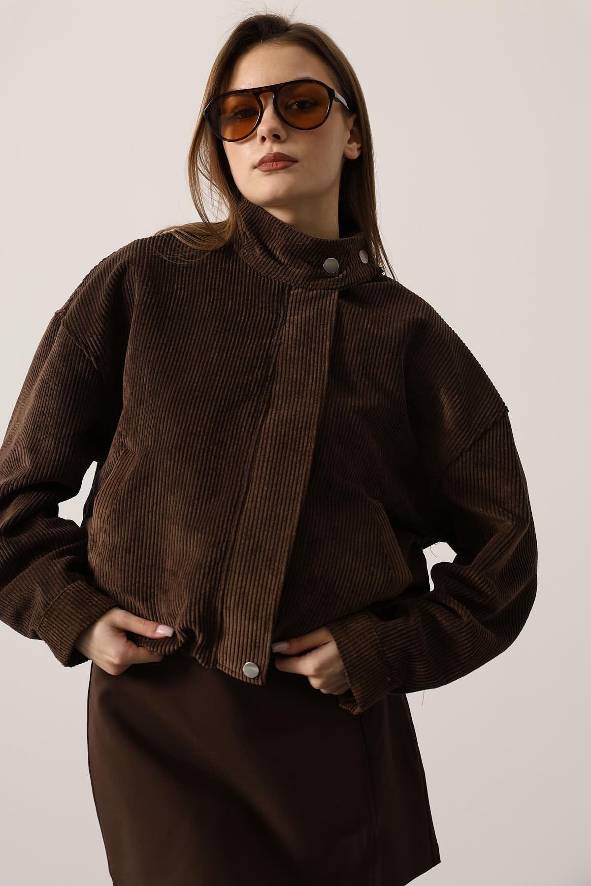 FİTİLLİ KADİFE BOMBER CEKET - Kahve