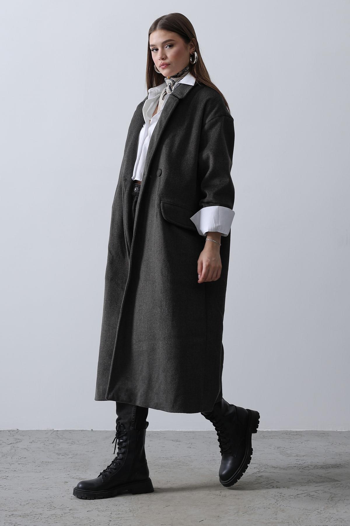 Geniş Kollu Oversize Kaban - Antrasit