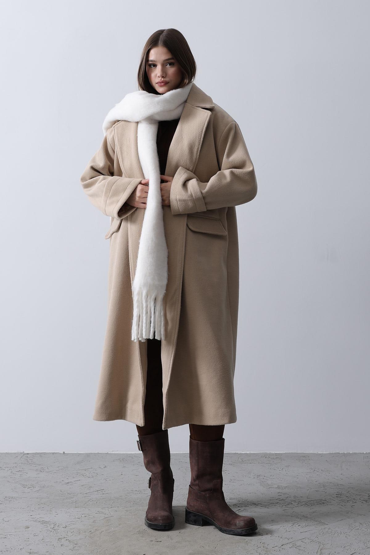 Geniş Kollu Oversize Kaban - Taş