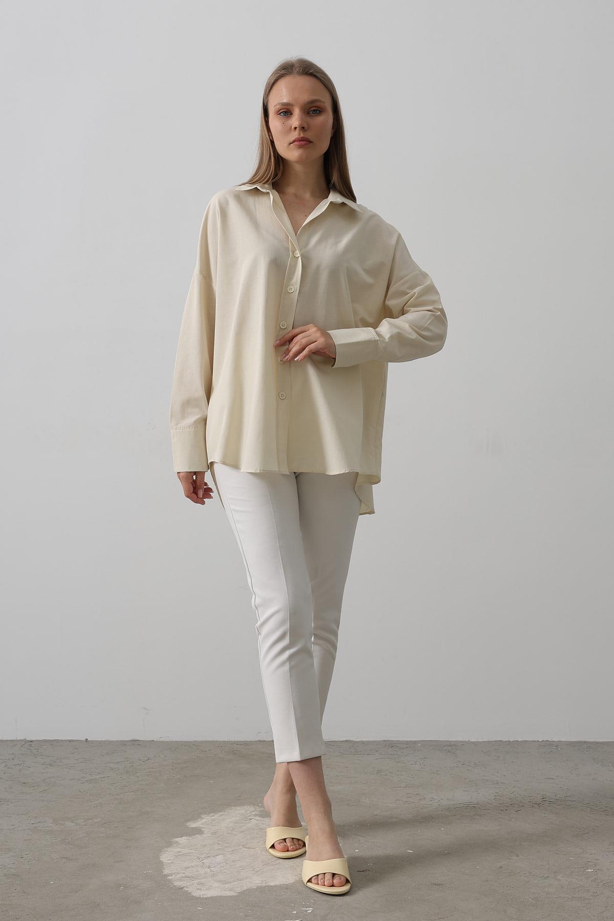 Geniş Manşet Detaylı Gömlek - Ekru