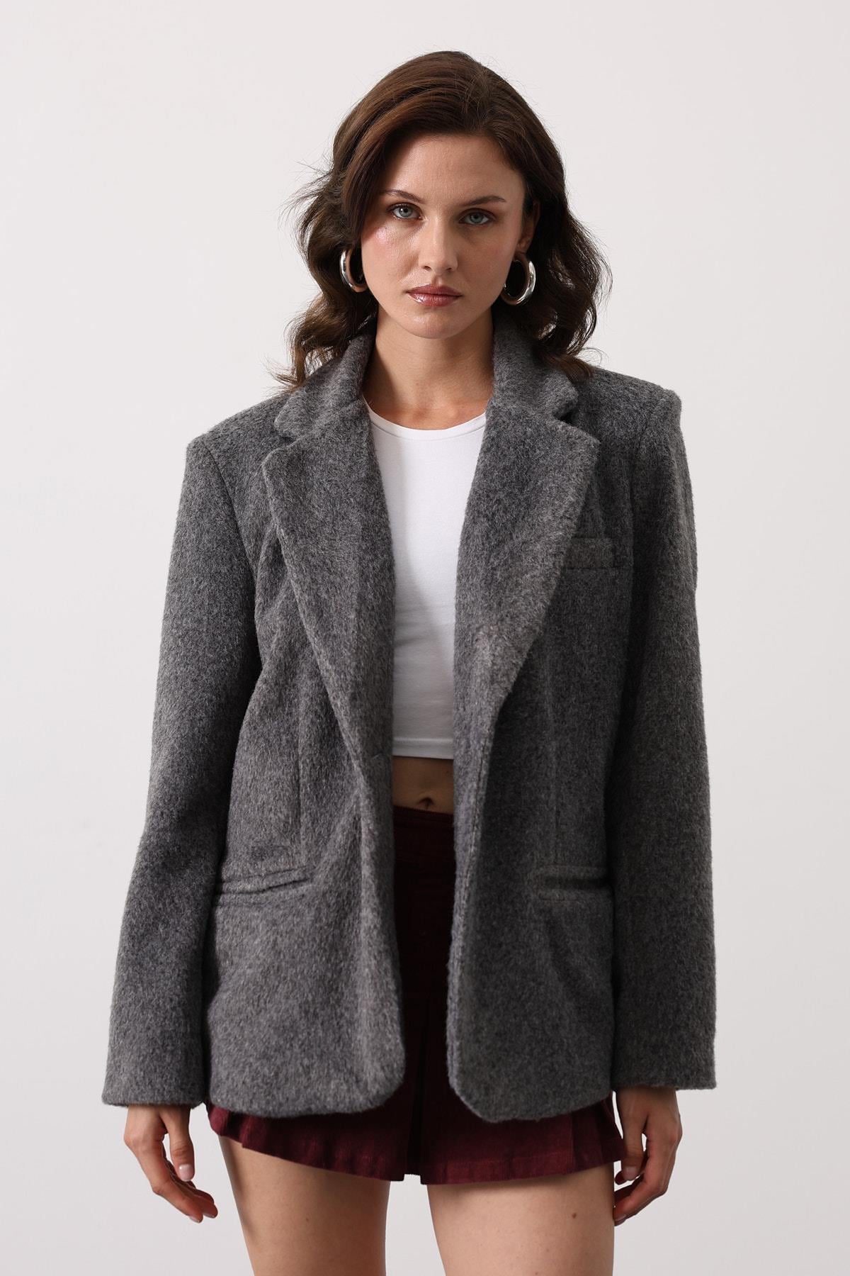 KAŞE BLAZER CEKET - Antrasit