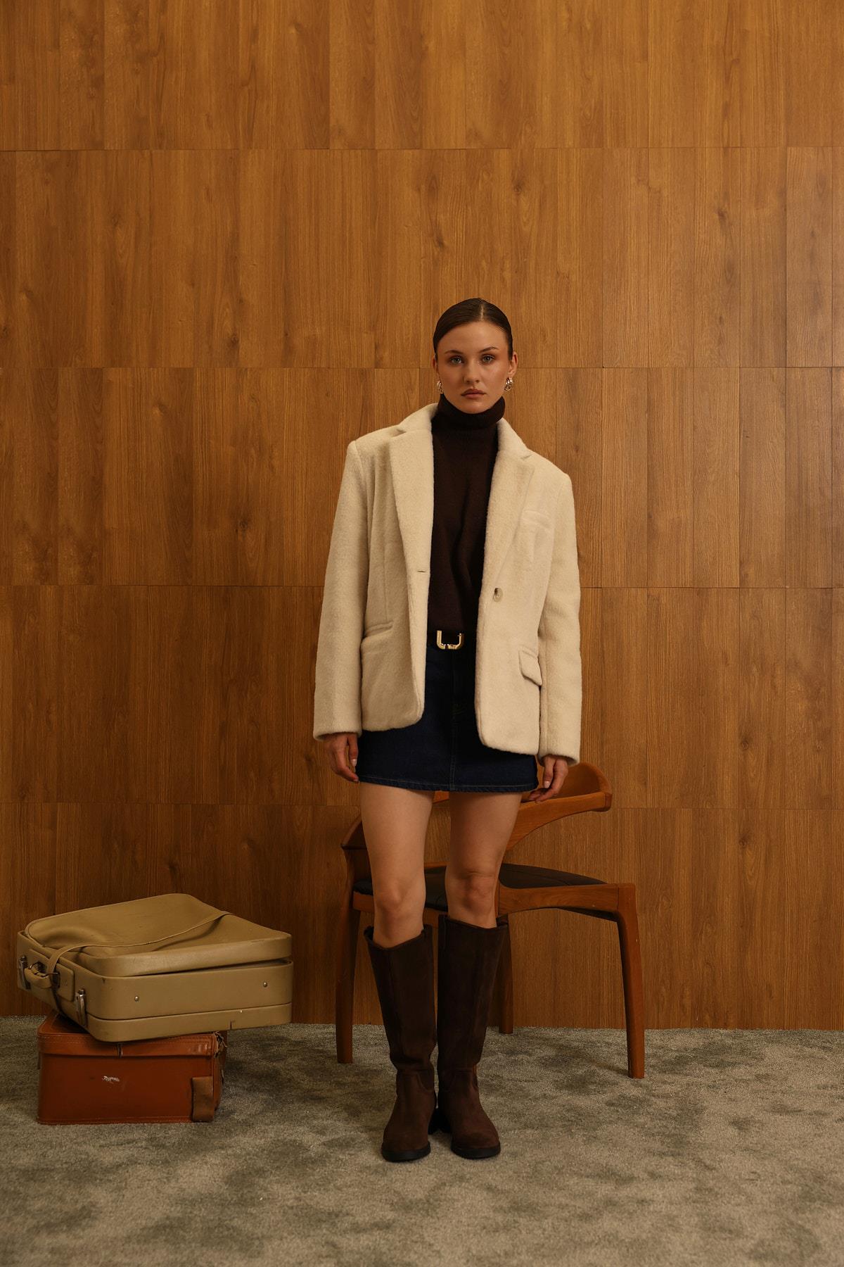 KAŞE BLAZER CEKET - Bej