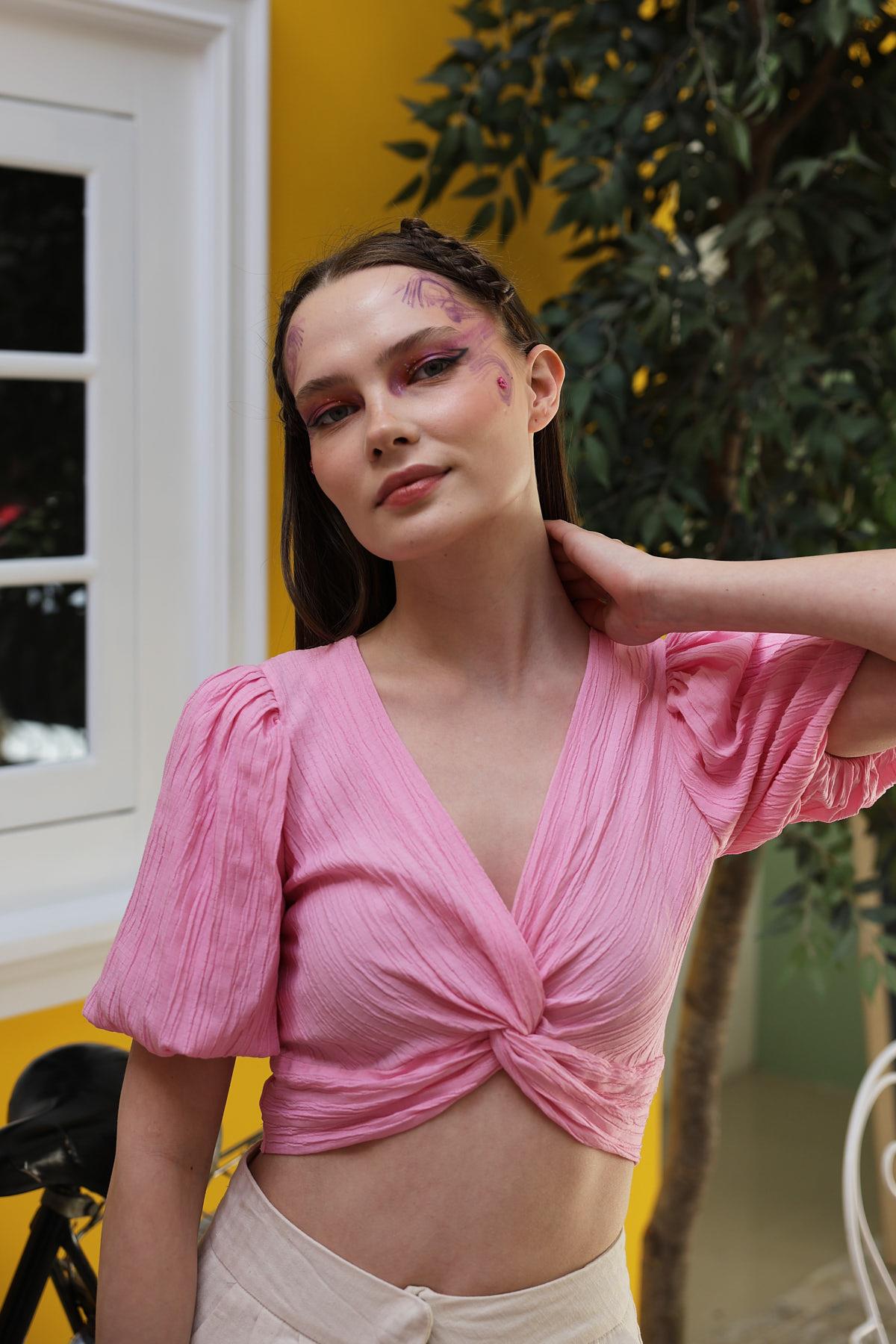 KETEN BLUZ - Şeker Pembe