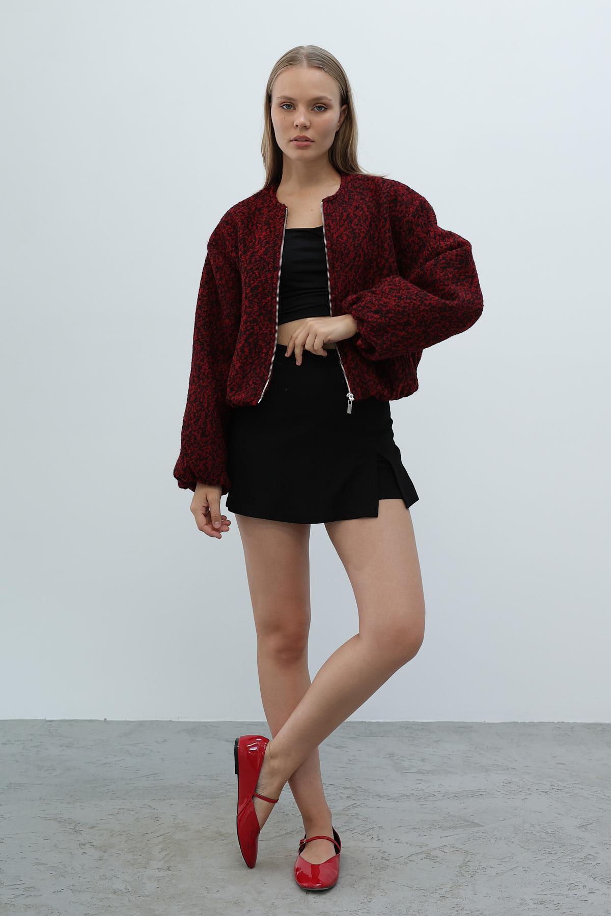 Kısa Cepli Bomber Ceket - Bordo