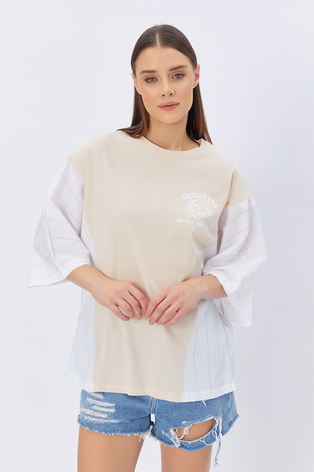 Kontrast Baskılı Tshirt - TAŞ