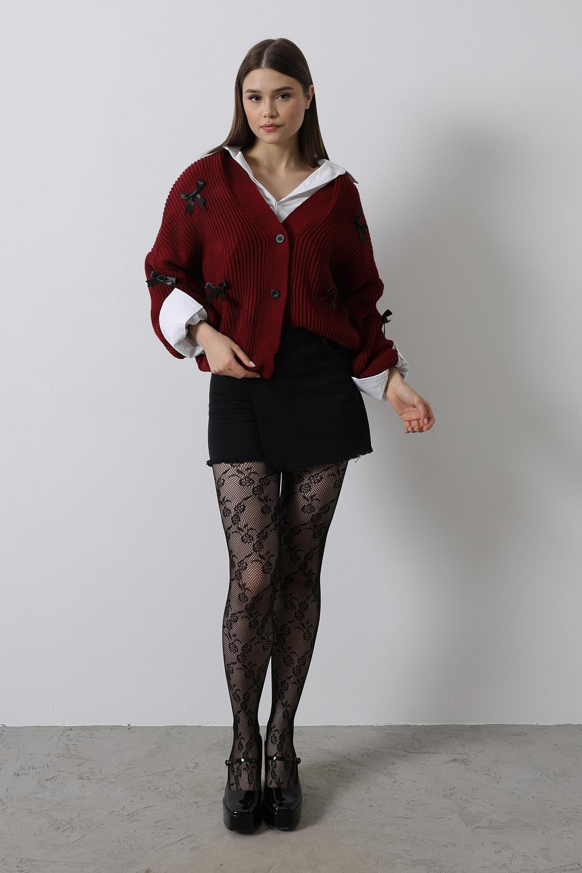 Kudela Detaylı Triko - Bordo