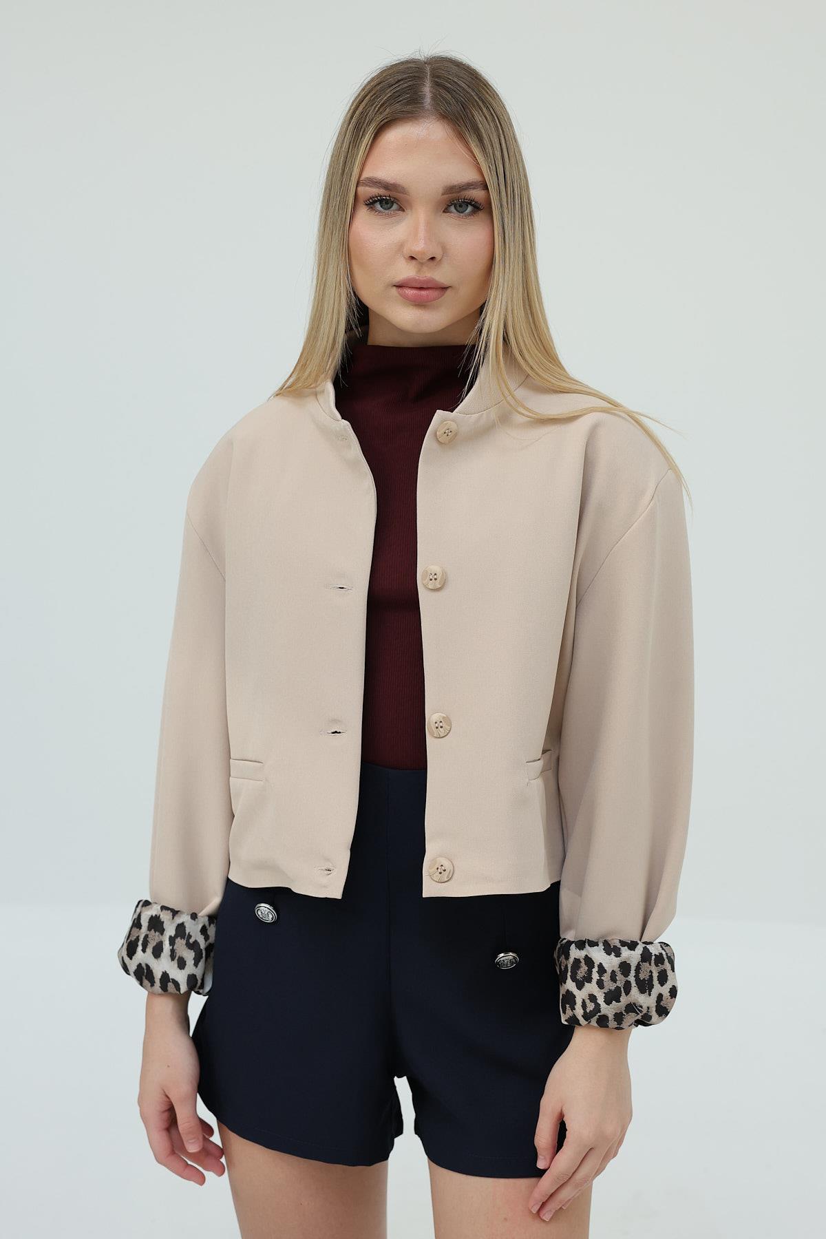 Leopar Detaylı Bomber - Taş