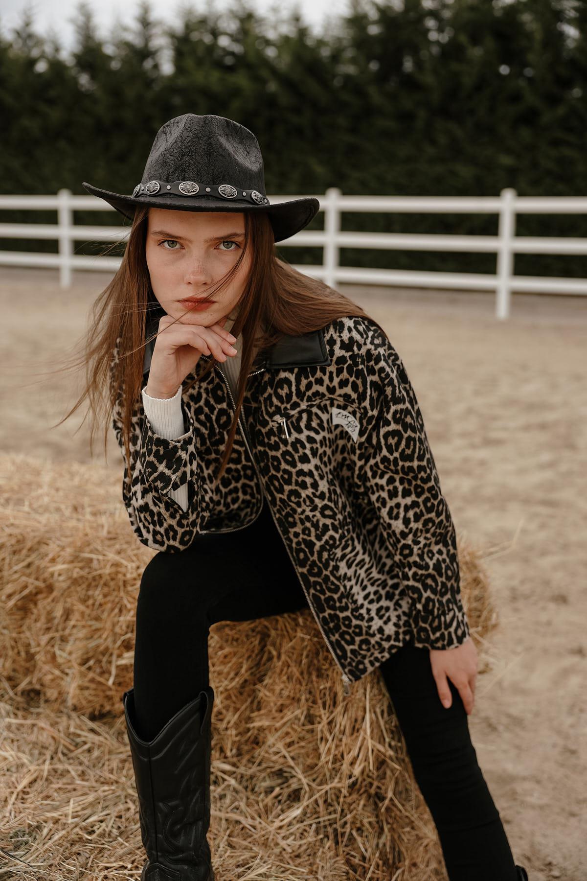 Leoparlı Ceket - Siyah Vizon
