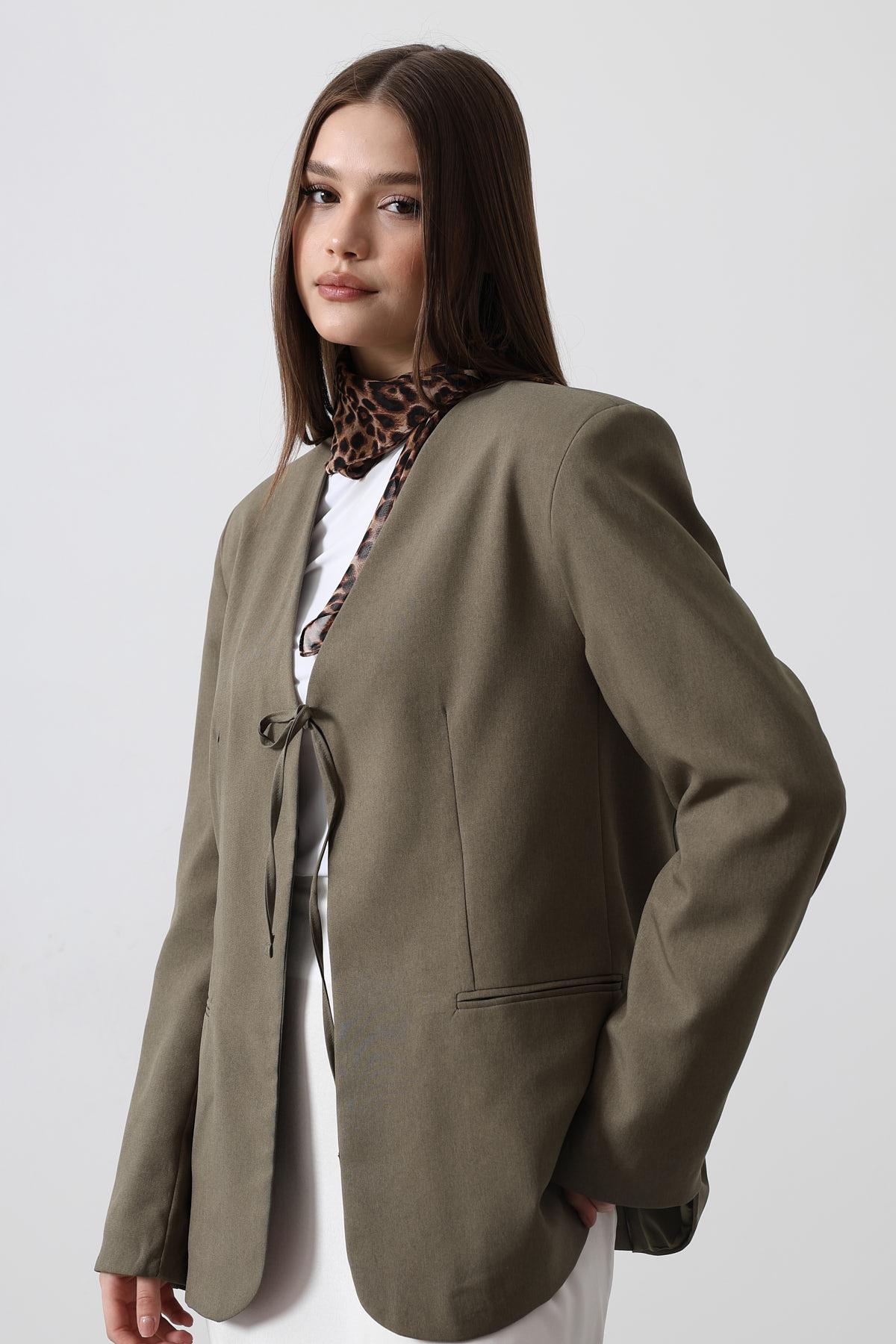 Önü Bağlamalı Blazer Ceket - Haki
