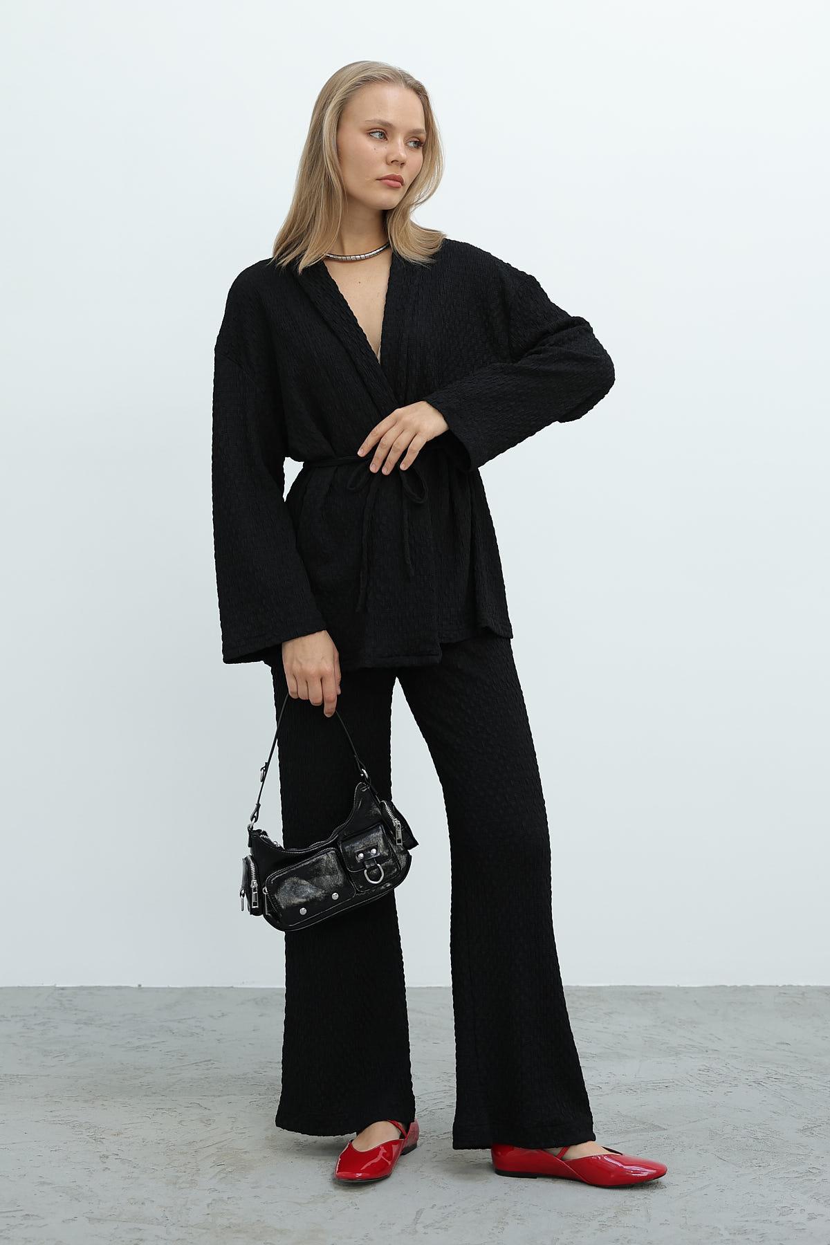 Örme Kimono Takım - Siyah
