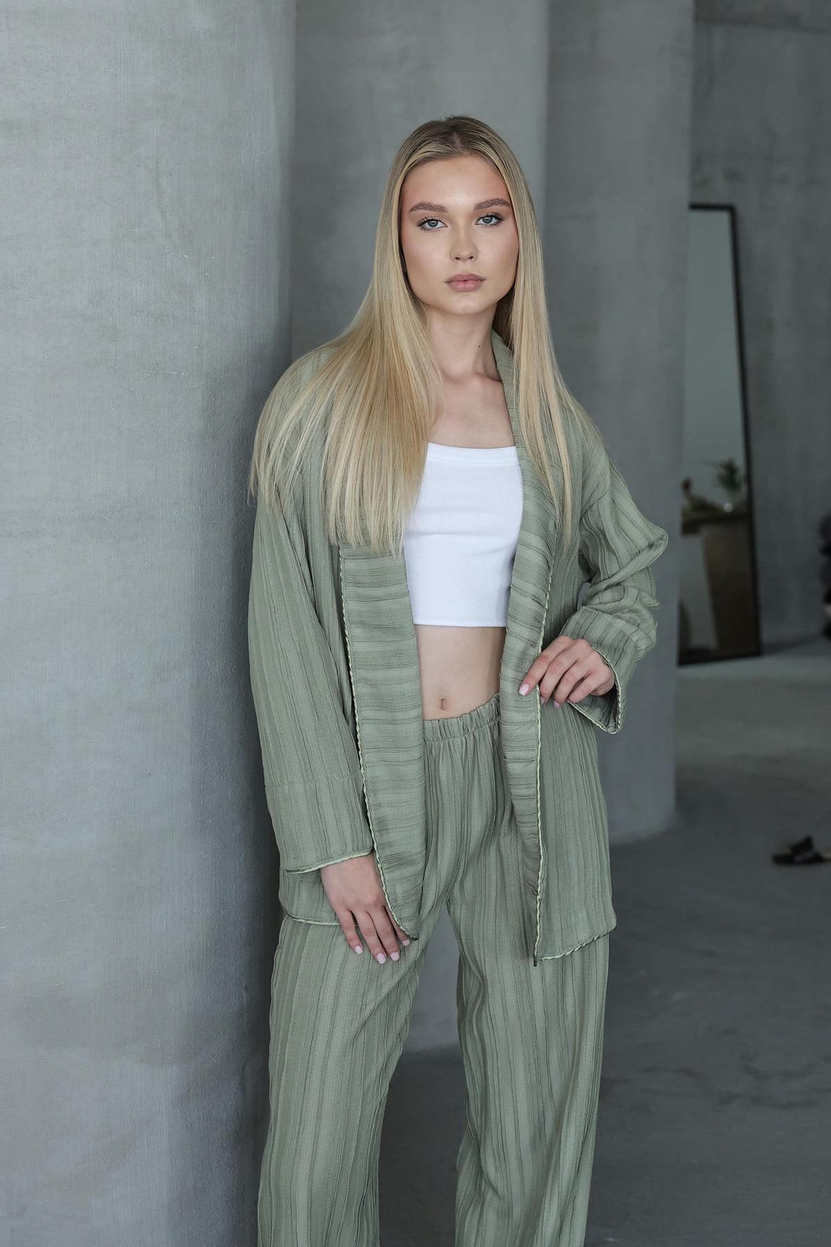 Pliseli Kimono - Haki