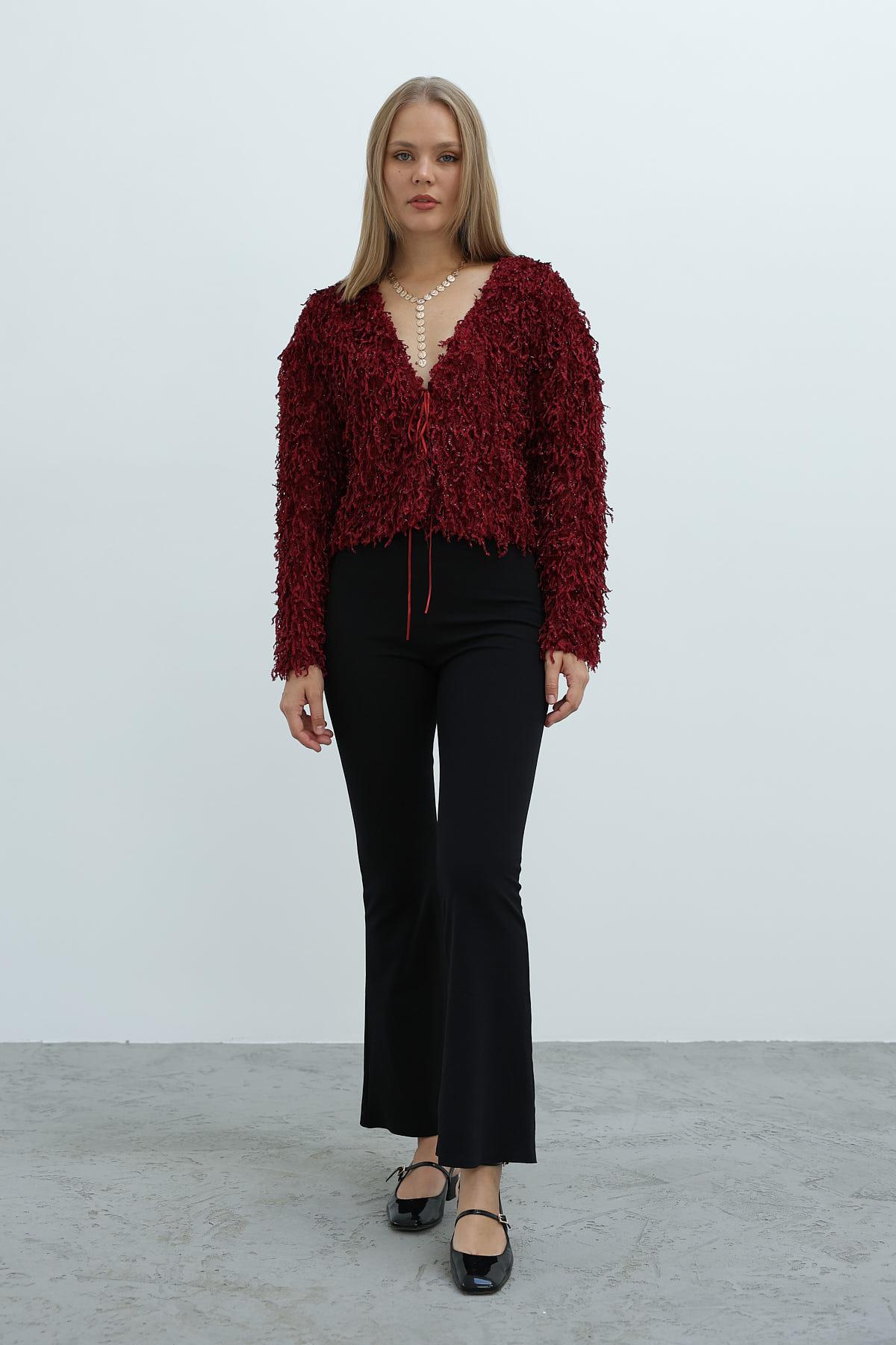 Püsküllü Hırka - Bordo