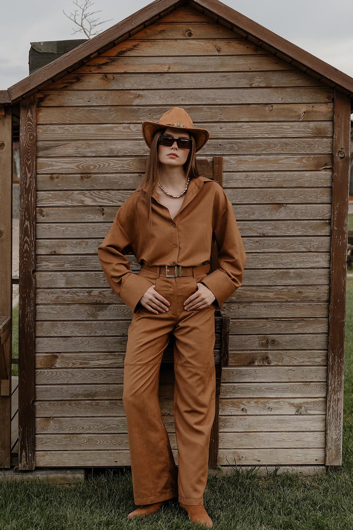 Süet Pantolon - Camel