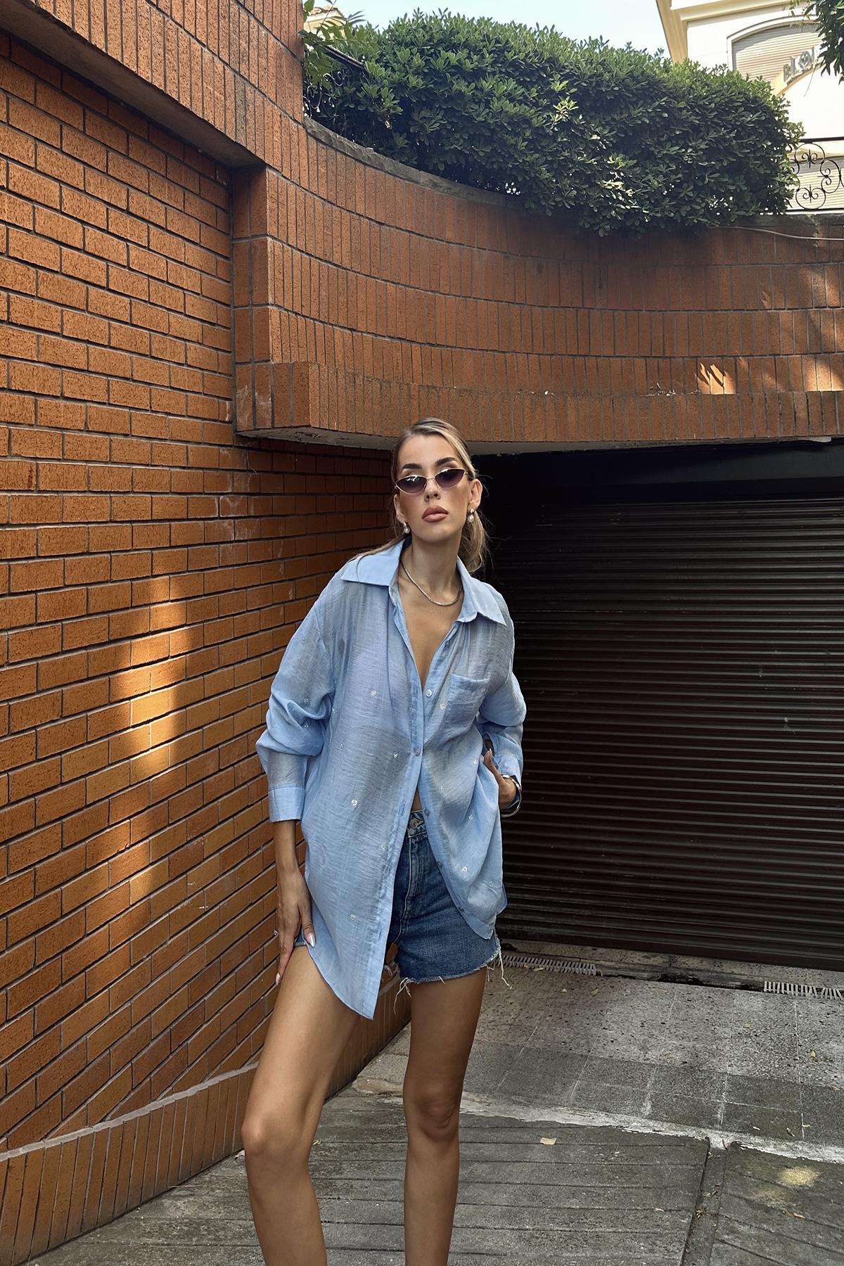 Taşlı Gömlek - Bebe Mavisi