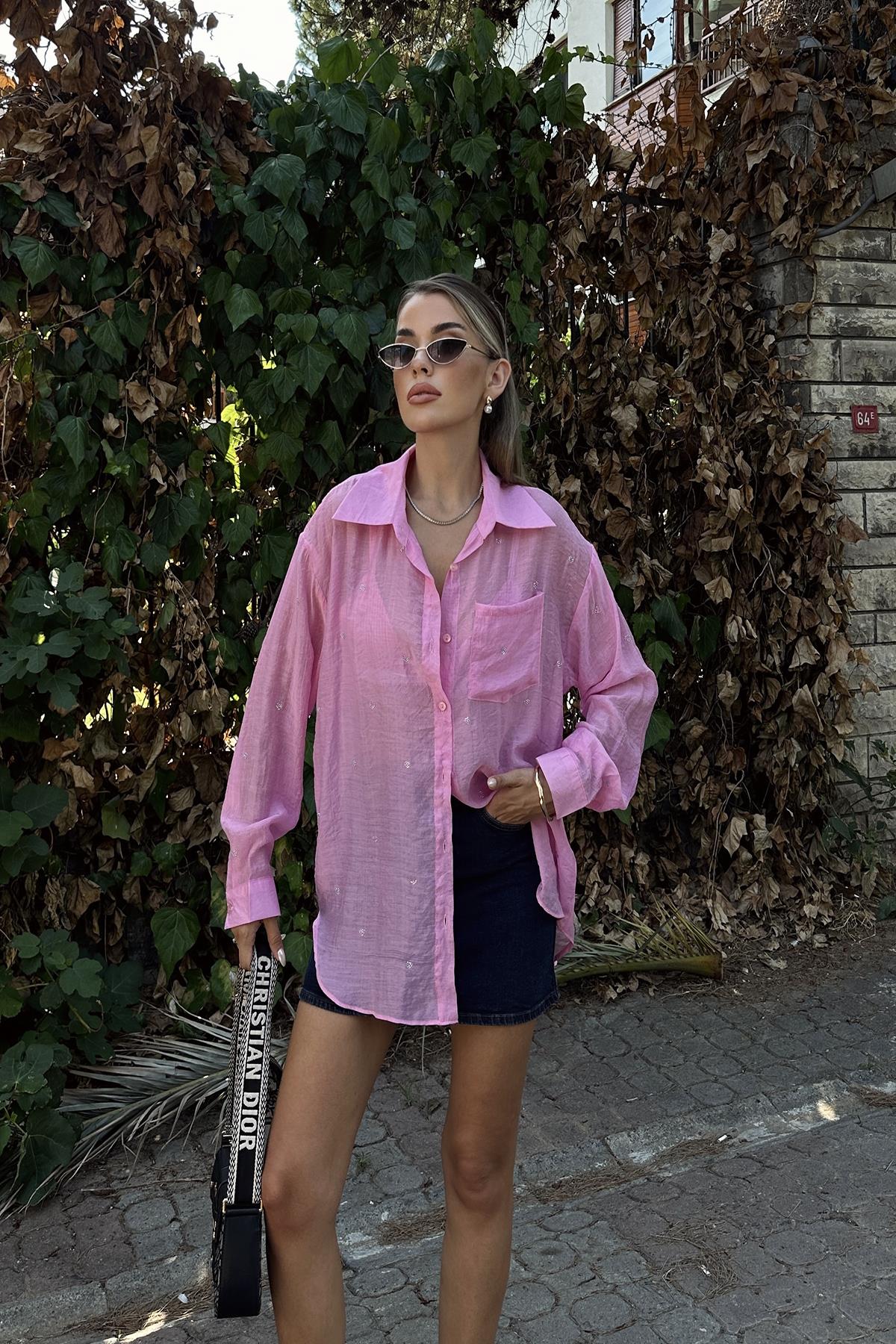 Taşlı Gömlek - Pembe