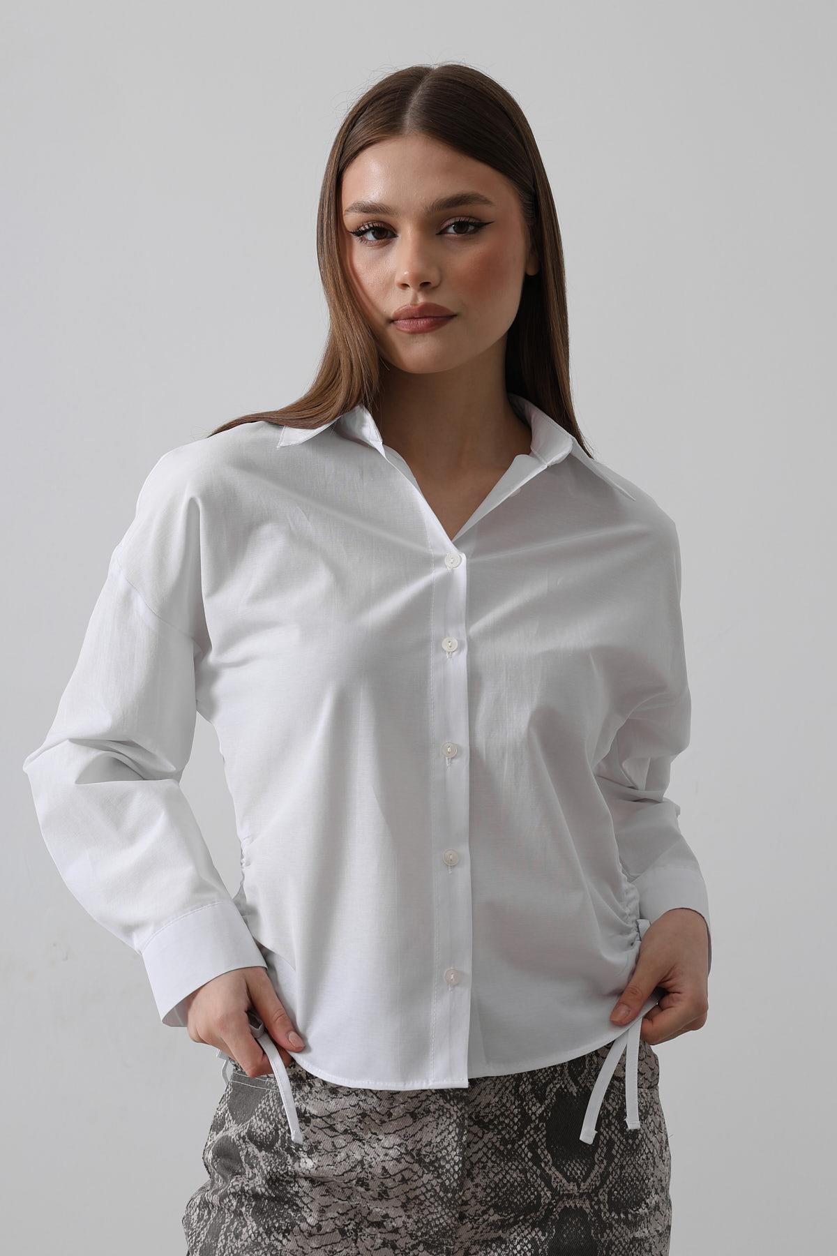 Yanları Bağlamalı Basic Gömlek - Beyaz