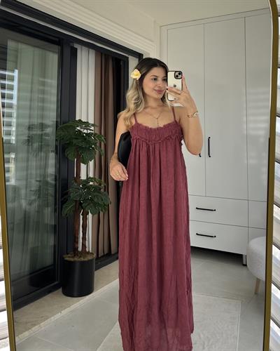 BORDO İP ASKILI ELBİSE