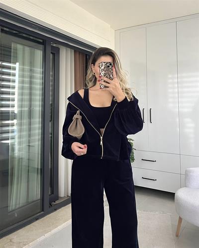 LACİVERT KADİFE PREMİUM 3LÜ TAKIM