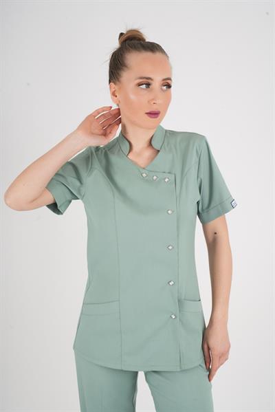 Aylu Model Soft Likra Çağla Yeşili Doktor Hemşire Hastane Scrubs Üniforma Takımı-Nur Medikal Giyim