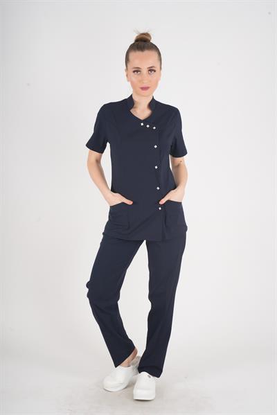 Aylu Model Soft Likra Lacivert Doktor Hemşire Hastane Scrubs Üniforma Takımı-Nur Medikal Giyim