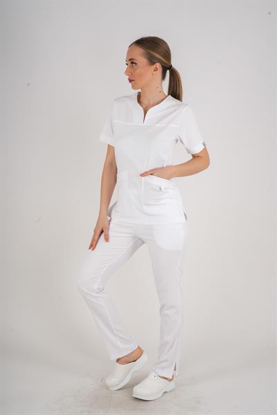 Business Model Soft Likra Beyaz  Doktor Hemşire Hastane Scrubs Üniforma Takımı-Nur Medikal Giyim