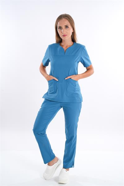 Business Model Soft Likra Petrol Mavi Doktor Hemşire Hastane Scrubs Üniforma Takımı-Nur Medikal Giyim