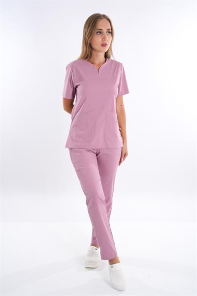 Business Model Soft Likra Pudra Doktor Hemşire Hastane Scrubs Üniforma Takımı-Nur Medikal Giyim