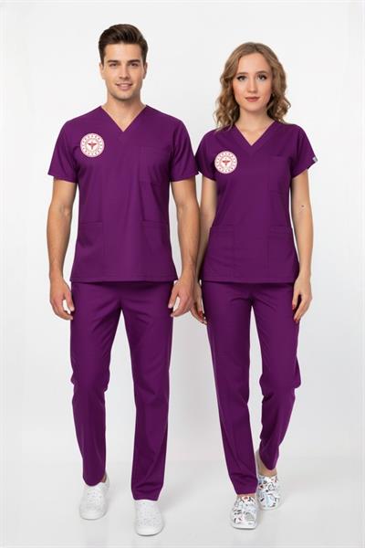 Unisex Byzantium Mor Soft Likra Scrubs Ebe Üniforma Takımı (Sağlık Bakanlığı Yeni Yönetmeliğe Uygun)-Nur Medikal Giyim