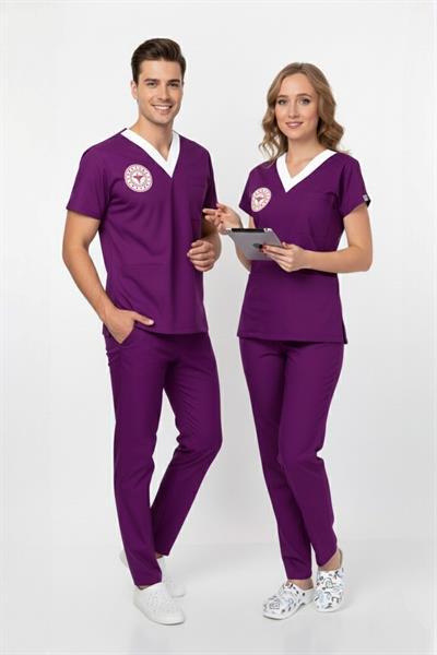 Unisex Byzantium Mor Sorumlu Ebe Scrubs Üniforma Takım (Sağlık Bakanlığı Yeni Yönetmeliğe Uygun)-Nur Medikal Giyim