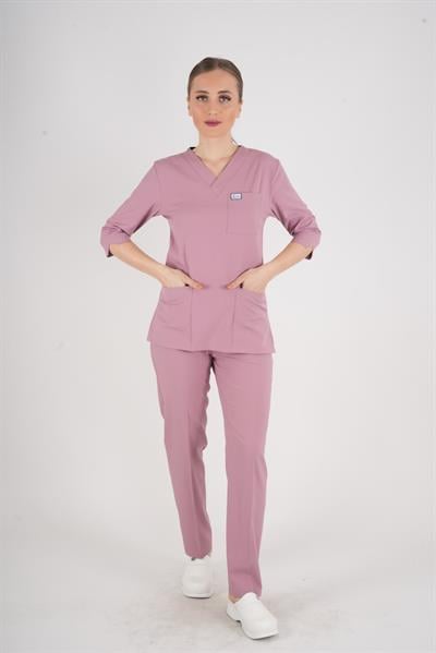 Unisex Pudra Violet Model Scrubs Takım Doktor Hemşire Üniforması-Nur Medikal Giyim