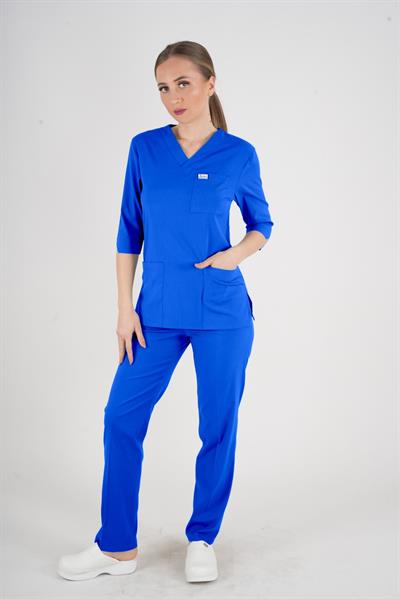 Unisex Saks Mavi Violet Model Scrubs Takım Doktor Hemşire Üniforması-Nur Medikal Giyim