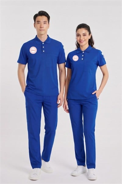 Unisex Saks Mavisi Temizlik Personeli Scrubs Takım (Sağlık Bakanlığı Yeni Yönetmeliğe Uygun)-Nur Medikal Giyim