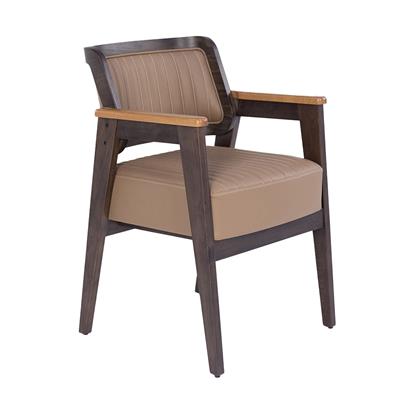  Brown Kollu Ahşap Sandalye Koyu Krem