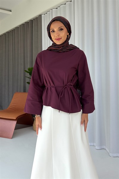 Bağlama Detay Asimetrik Bluz - Bordo