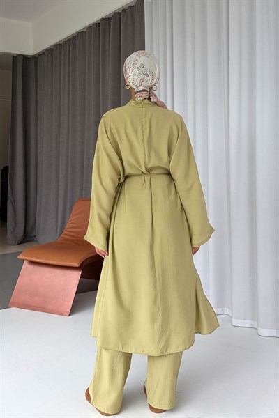 Yırtmaç Detaylı Pantolon Tunik Takım - Yeşil
