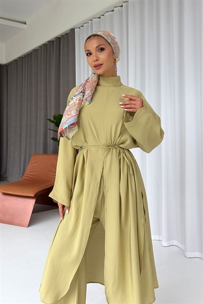 Yırtmaç Detaylı Pantolon Tunik Takım - Yeşil