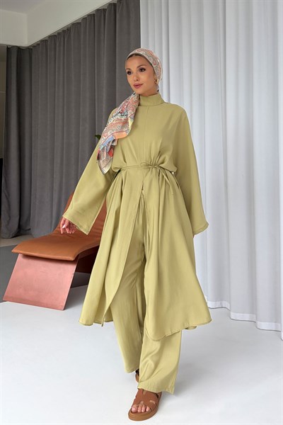 Yırtmaç Detaylı Pantolon Tunik Takım - Yeşil
