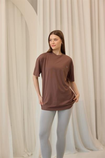 Bisiklet Yaka Tişört Kahve