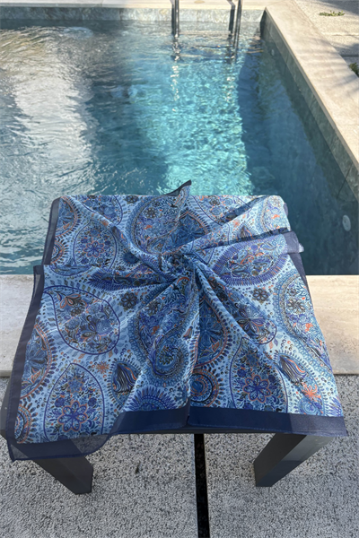 Etnik Desen Fular Plaj Mavisi