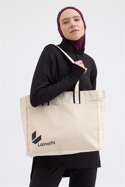 Fermuarlı Kanvas Çanta Bej