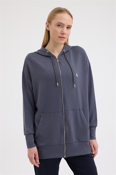 Füme Oversize Kapüşonlu Hırka