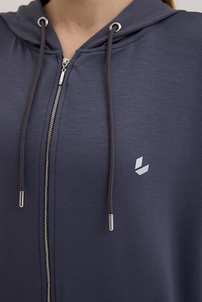 Füme Oversize Kapüşonlu Hırka